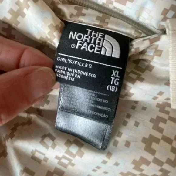 The North Face Reversible Girls Puffer Faux Fur Jacket‎ Sz 18 Cream Ski Winter